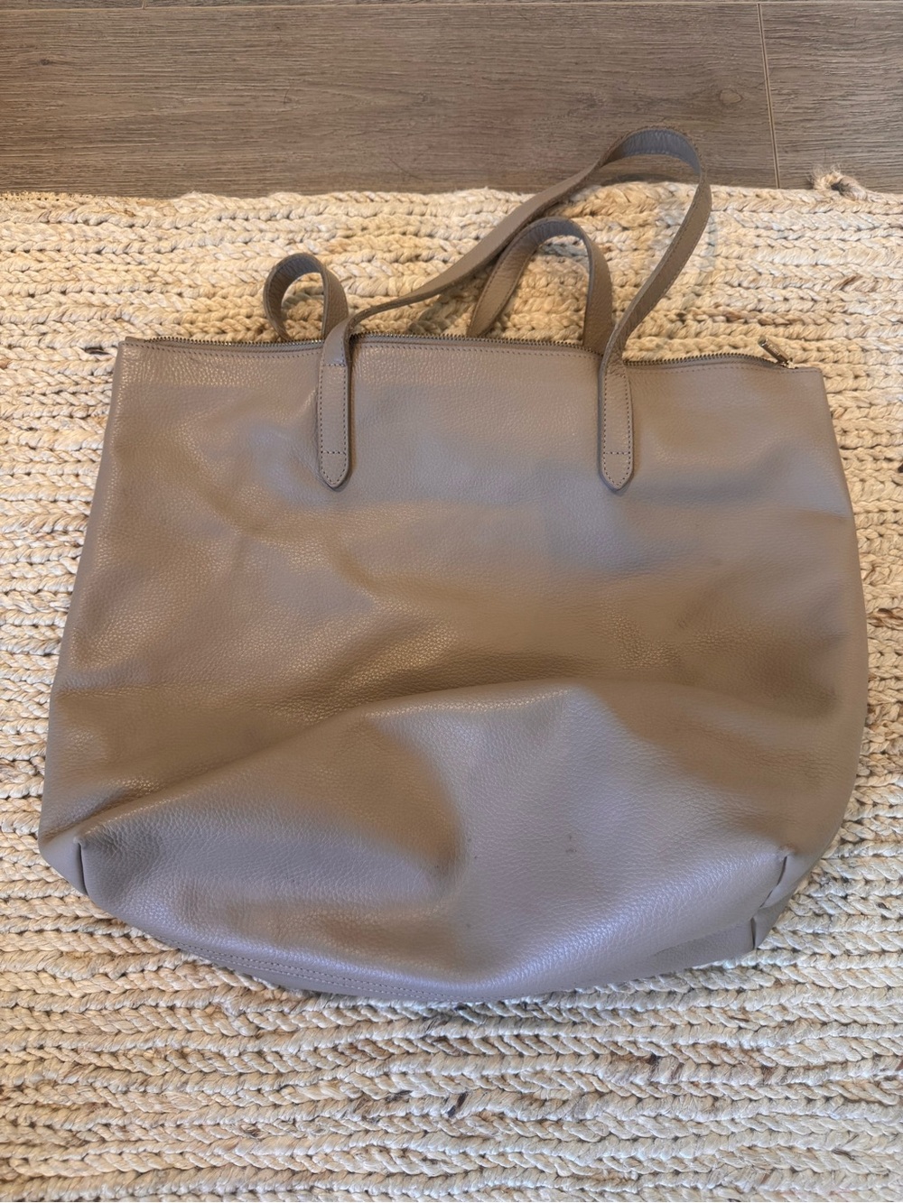 Cuyana Taupe Leather Tote Bag
